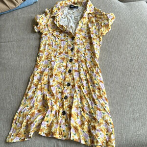 Rusty surfer girl dress size small yellow florals button down mini dress